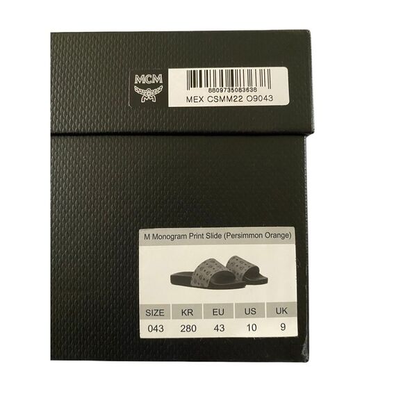 NIB MCM Mens US 10 Persimmon Orange Visetos Monogram Print Vamp Slide Sandals - Picture 10 of 16